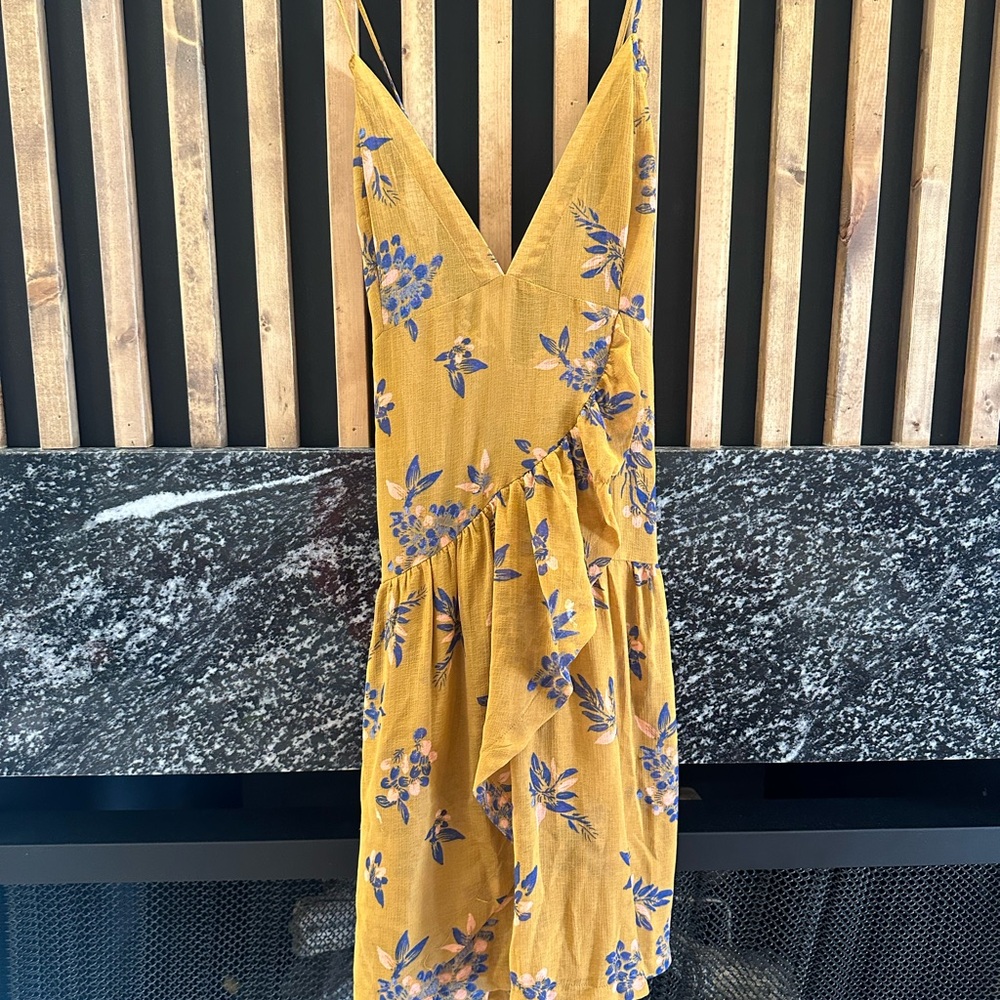 Free People Asymmetrical Mustard Floral Dress